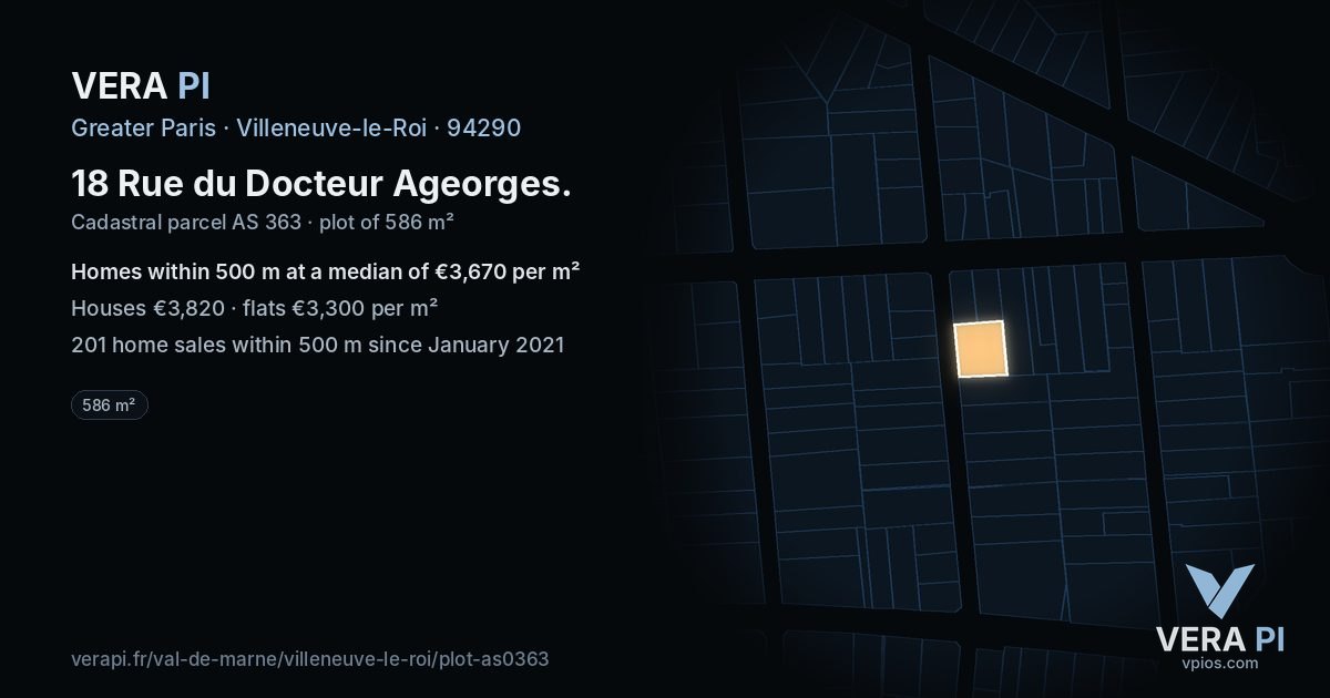 18 Rue du Docteur Ageorges, Villeneuve-le-Roi at night – the plot lit, the parcels around coloured by the prices near them