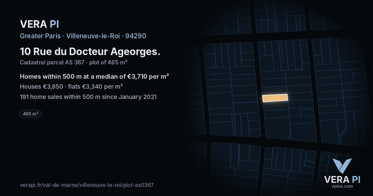 10 Rue du Docteur Ageorges, Villeneuve-le-Roi at night – the plot lit, the parcels around coloured by the prices near them