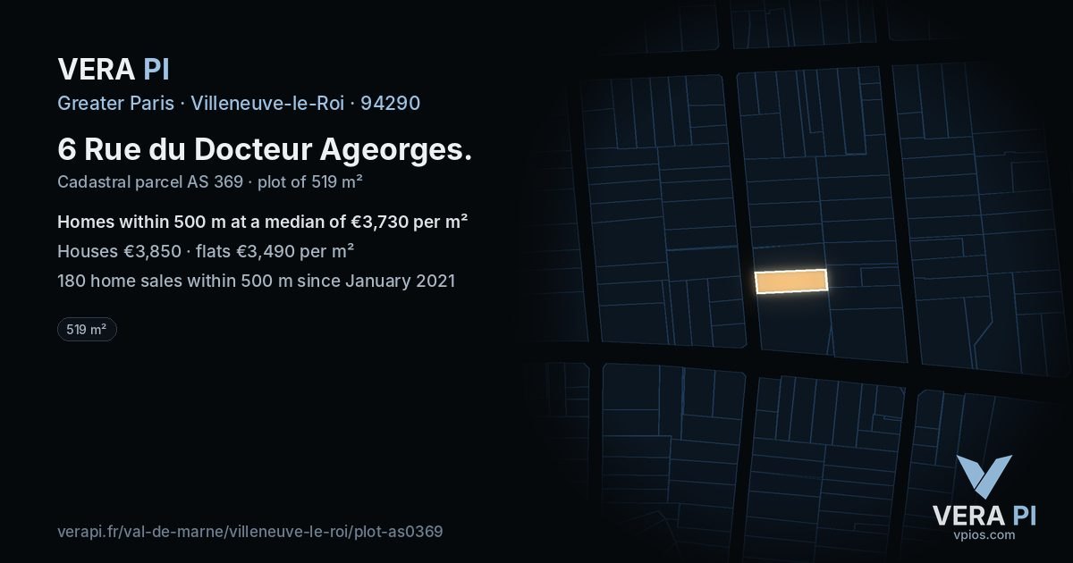 6 Rue du Docteur Ageorges, Villeneuve-le-Roi at night – the plot lit, the parcels around coloured by the prices near them