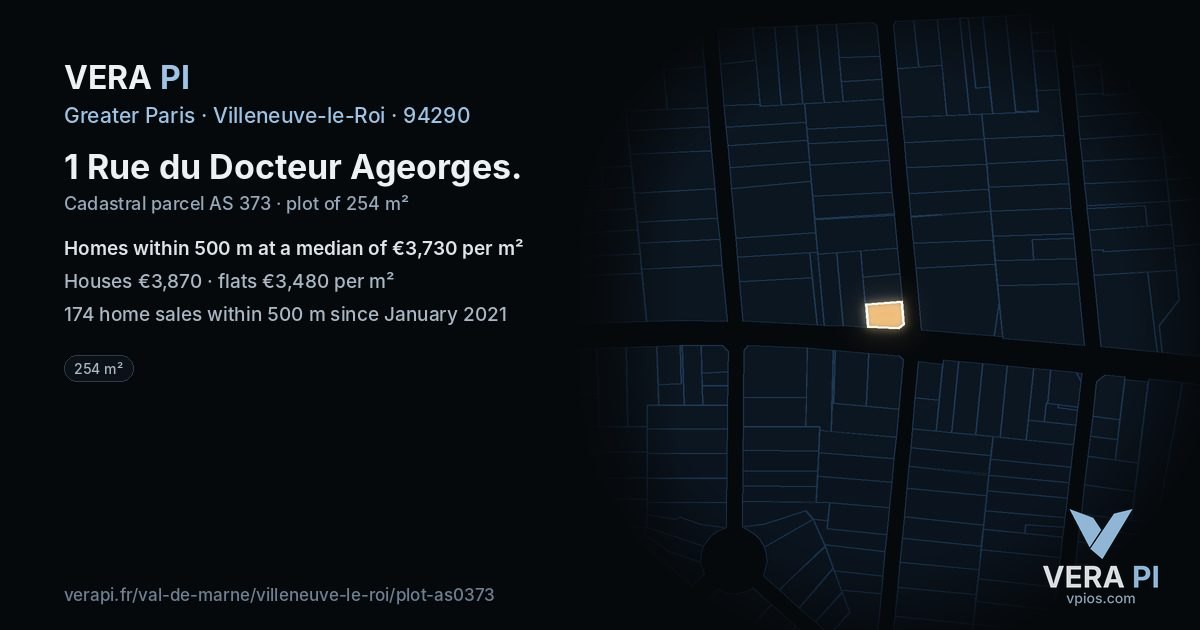 1 Rue du Docteur Ageorges, Villeneuve-le-Roi at night – the plot lit, the parcels around coloured by the prices near them