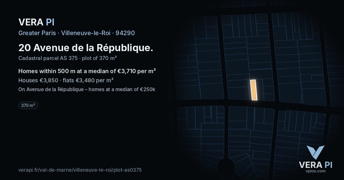 20 Avenue de la République, Villeneuve-le-Roi at night – the plot lit, the parcels around coloured by the prices near them