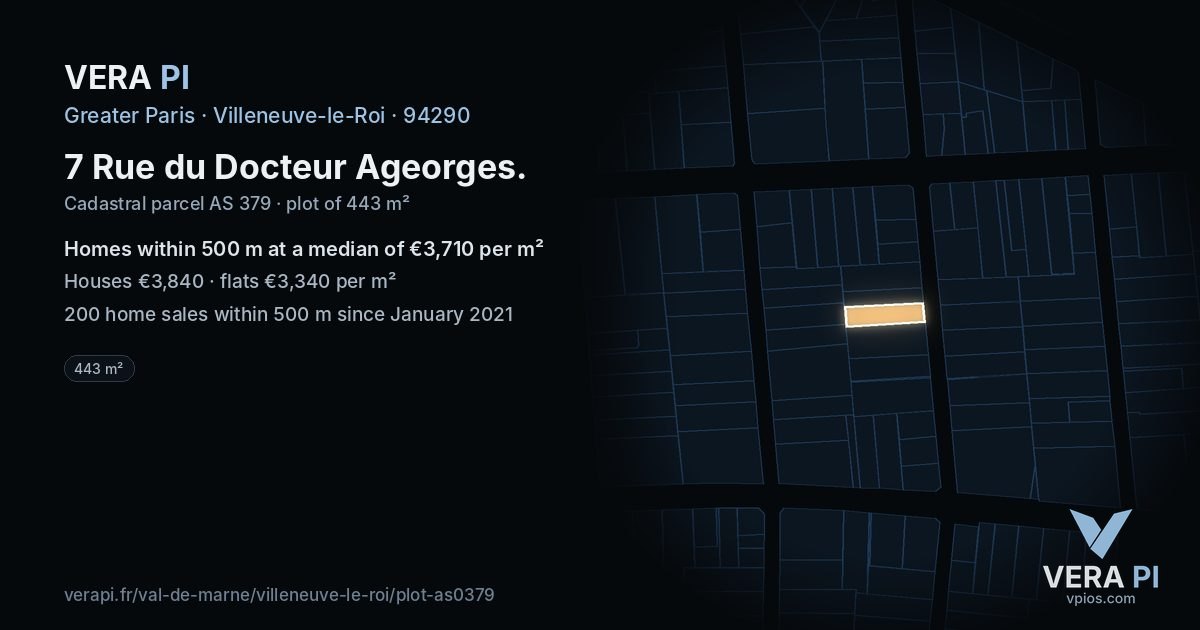 7 Rue du Docteur Ageorges, Villeneuve-le-Roi at night – the plot lit, the parcels around coloured by the prices near them