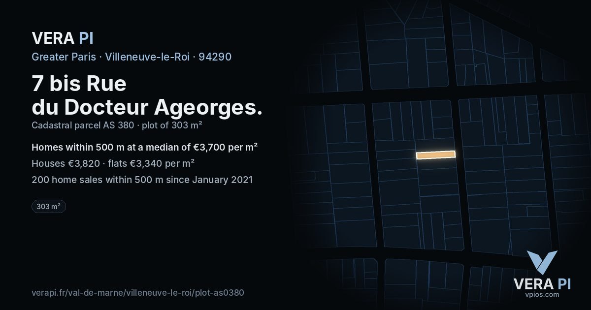7 bis Rue du Docteur Ageorges, Villeneuve-le-Roi at night – the plot lit, the parcels around coloured by the prices near them