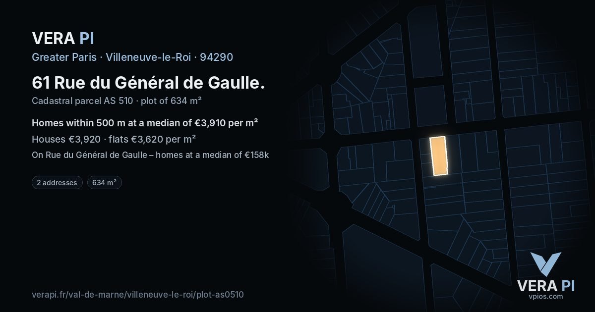 61 Rue du Général de Gaulle, Villeneuve-le-Roi at night – the plot lit, the parcels around coloured by the prices near them