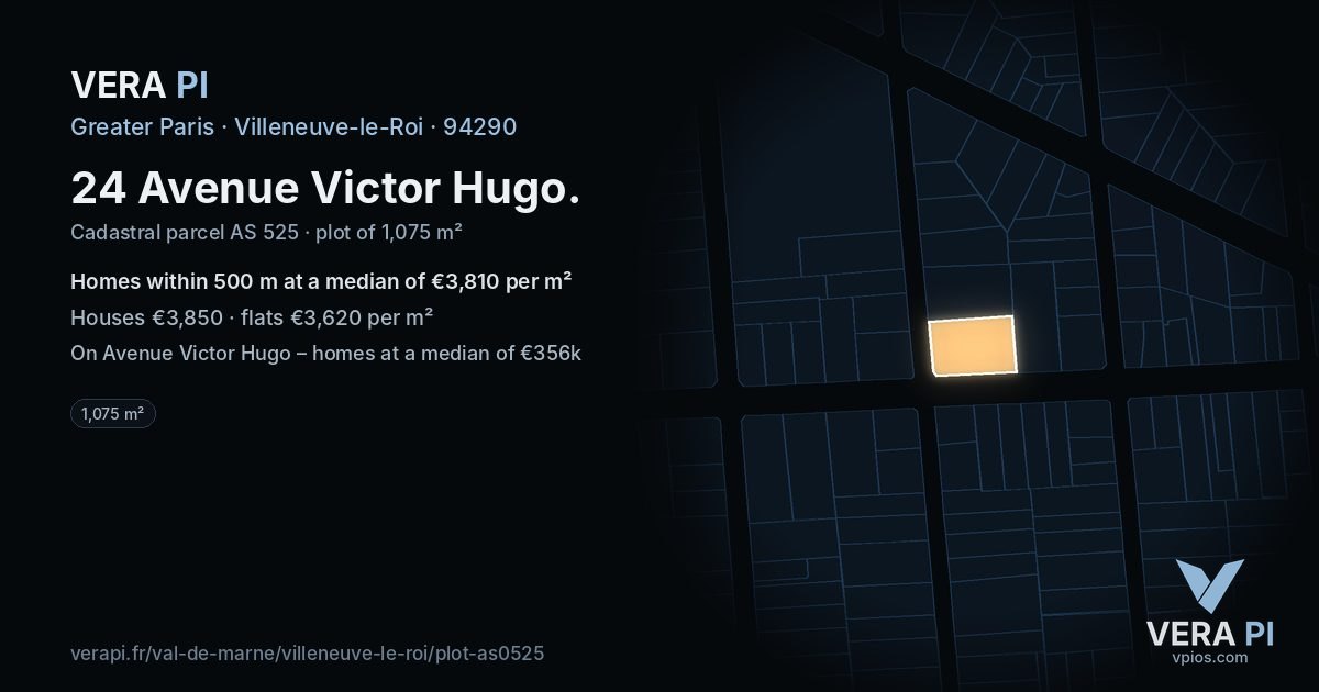 24 Avenue Victor Hugo, Villeneuve-le-Roi at night – the plot lit, the parcels around coloured by the prices near them