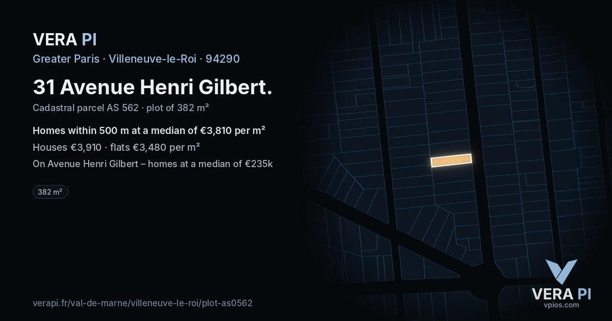 31 Avenue Henri Gilbert, Villeneuve-le-Roi at night – the plot lit, the parcels around coloured by the prices near them