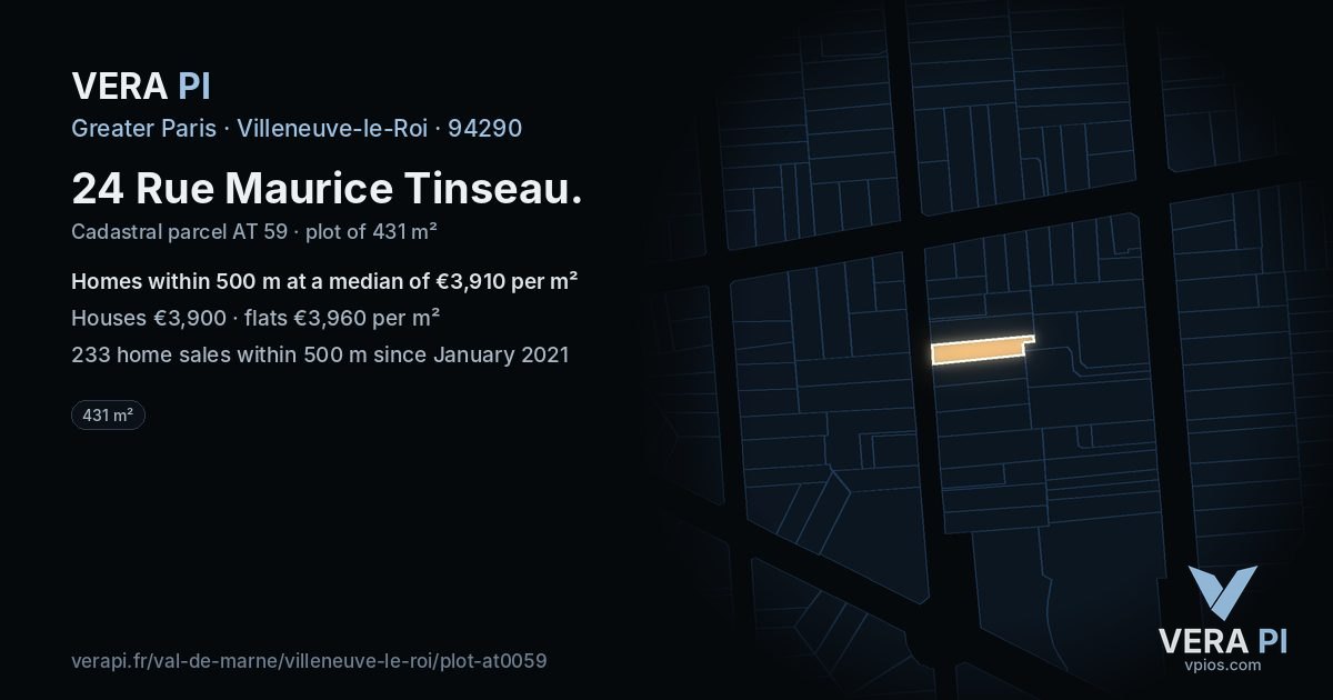24 Rue Maurice Tinseau, Villeneuve-le-Roi at night – the plot lit, the parcels around coloured by the prices near them