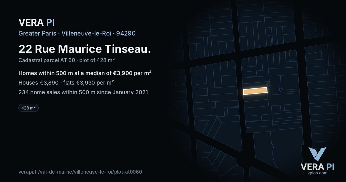 22 Rue Maurice Tinseau, Villeneuve-le-Roi at night – the plot lit, the parcels around coloured by the prices near them