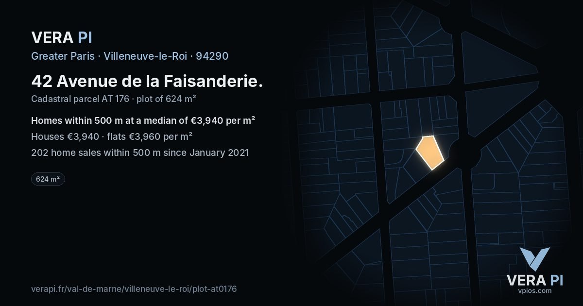 42 Avenue de la Faisanderie, Villeneuve-le-Roi at night – the plot lit, the parcels around coloured by the prices near them