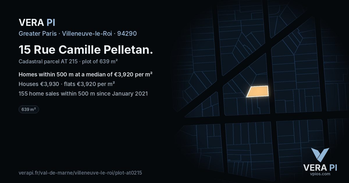 15 Rue Camille Pelletan, Villeneuve-le-Roi at night – the plot lit, the parcels around coloured by the prices near them