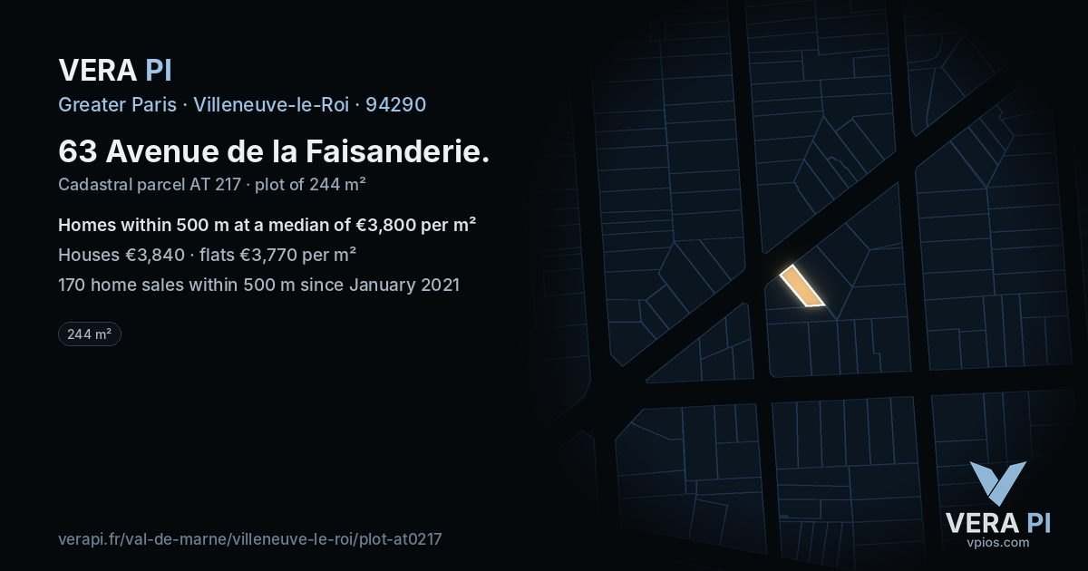 63 Avenue de la Faisanderie, Villeneuve-le-Roi at night – the plot lit, the parcels around coloured by the prices near them