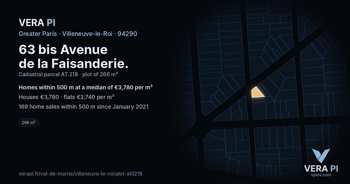 63 bis Avenue de la Faisanderie, Villeneuve-le-Roi at night – the plot lit, the parcels around coloured by the prices near them