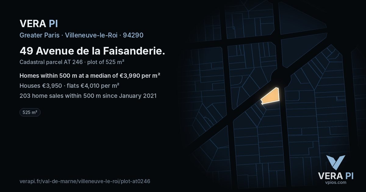 49 Avenue de la Faisanderie, Villeneuve-le-Roi at night – the plot lit, the parcels around coloured by the prices near them