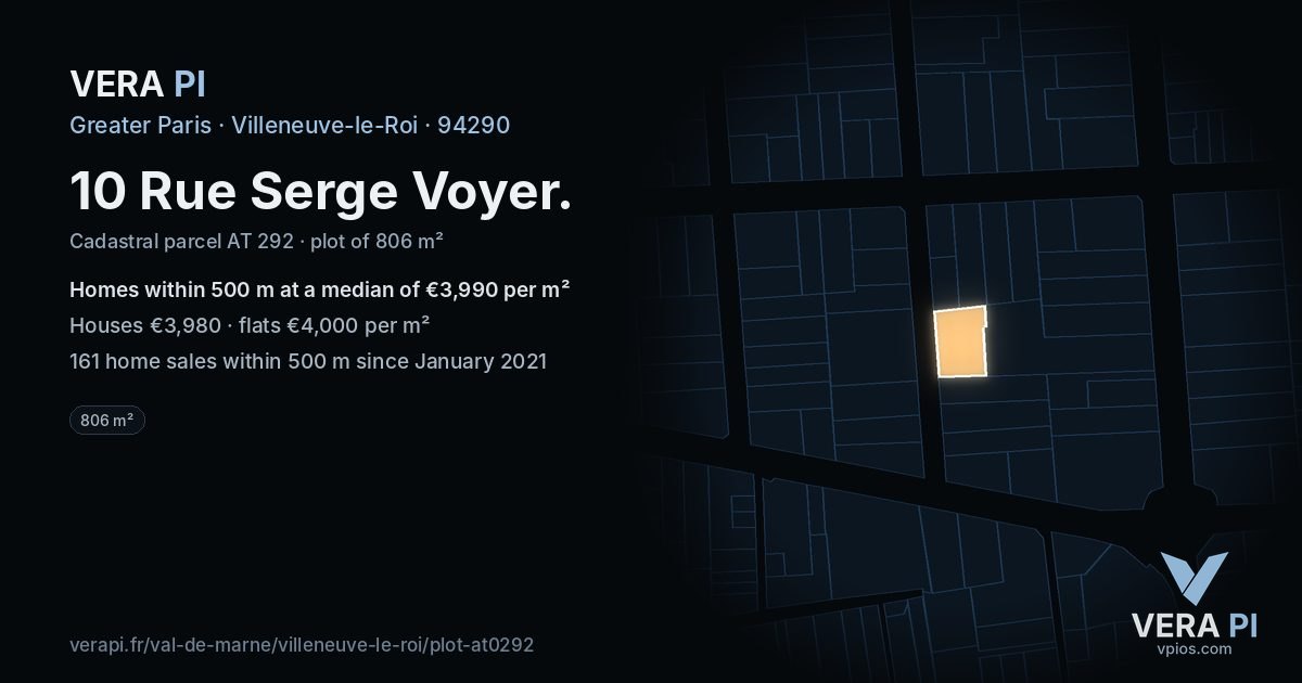 10 Rue Serge Voyer, Villeneuve-le-Roi at night – the plot lit, the parcels around coloured by the prices near them