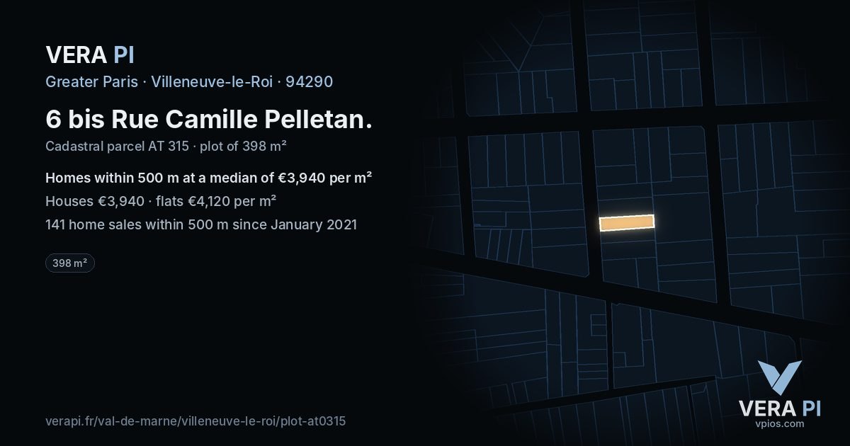 6 bis Rue Camille Pelletan, Villeneuve-le-Roi at night – the plot lit, the parcels around coloured by the prices near them
