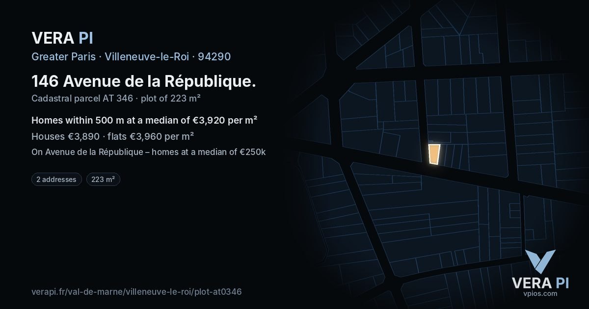 146 Avenue de la République, Villeneuve-le-Roi at night – the plot lit, the parcels around coloured by the prices near them