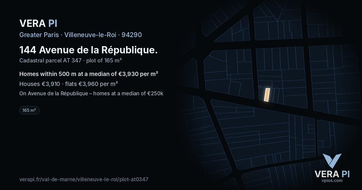 144 Avenue de la République, Villeneuve-le-Roi at night – the plot lit, the parcels around coloured by the prices near them