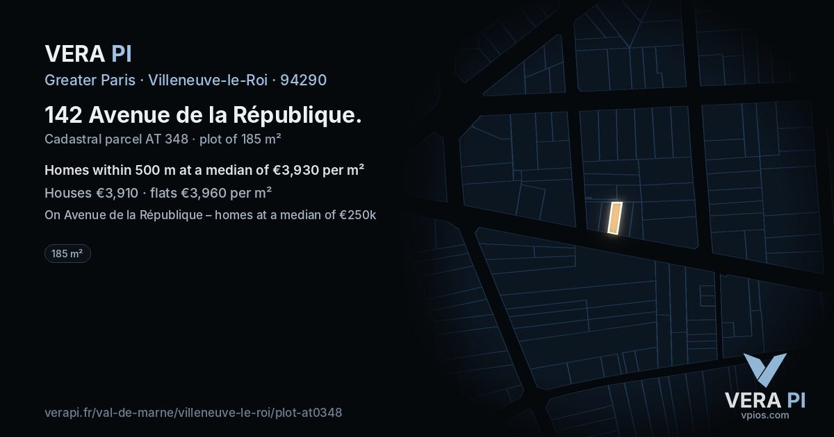 142 Avenue de la République, Villeneuve-le-Roi at night – the plot lit, the parcels around coloured by the prices near them
