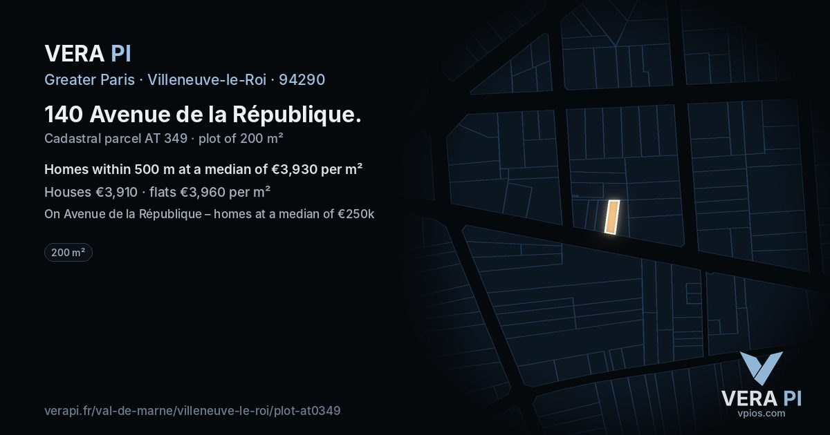 140 Avenue de la République, Villeneuve-le-Roi at night – the plot lit, the parcels around coloured by the prices near them