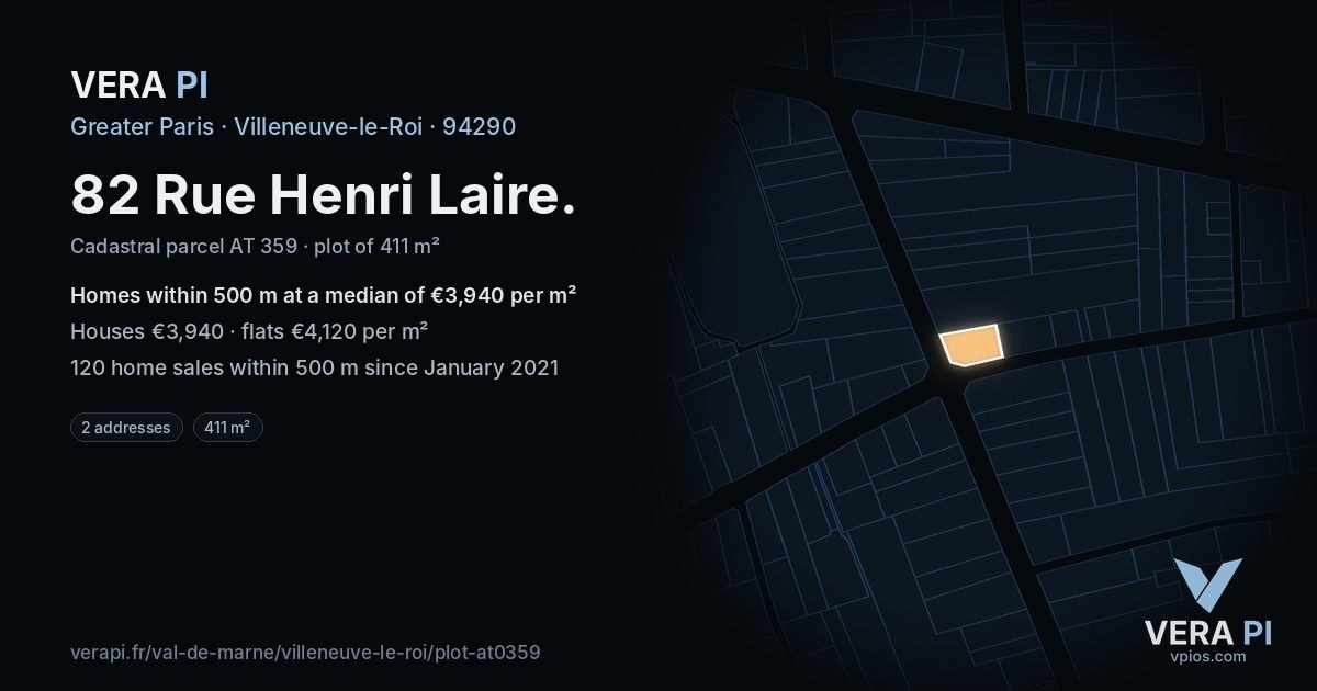 82 Rue Henri Laire, Villeneuve-le-Roi at night – the plot lit, the parcels around coloured by the prices near them