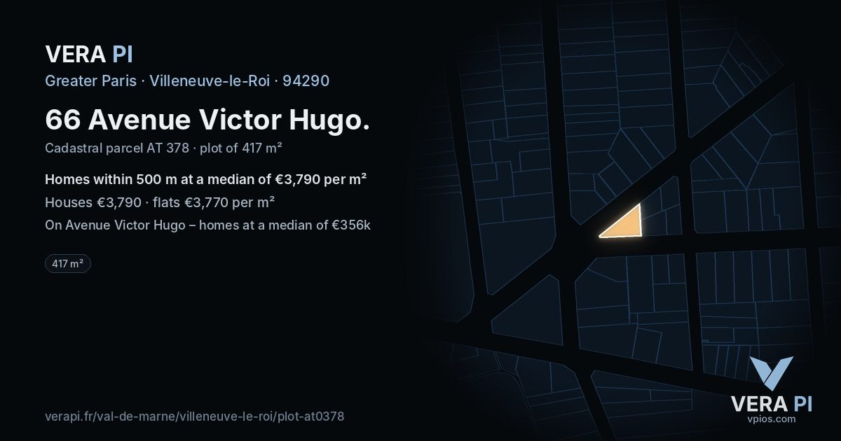 66 Avenue Victor Hugo, Villeneuve-le-Roi at night – the plot lit, the parcels around coloured by the prices near them