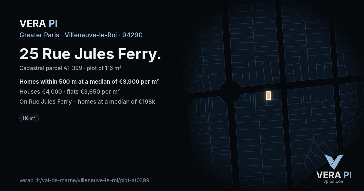 25 Rue Jules Ferry, Villeneuve-le-Roi at night – the plot lit, the parcels around coloured by the prices near them