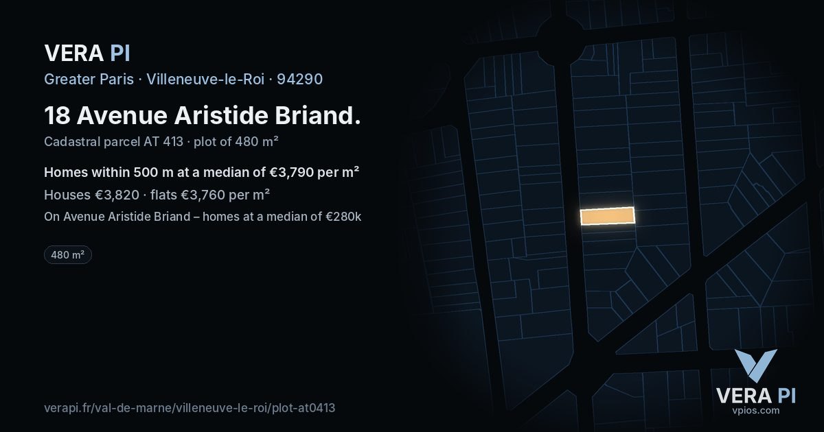 18 Avenue Aristide Briand, Villeneuve-le-Roi at night – the plot lit, the parcels around coloured by the prices near them