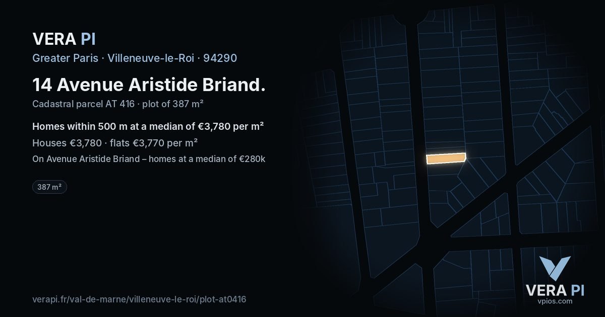 14 Avenue Aristide Briand, Villeneuve-le-Roi at night – the plot lit, the parcels around coloured by the prices near them