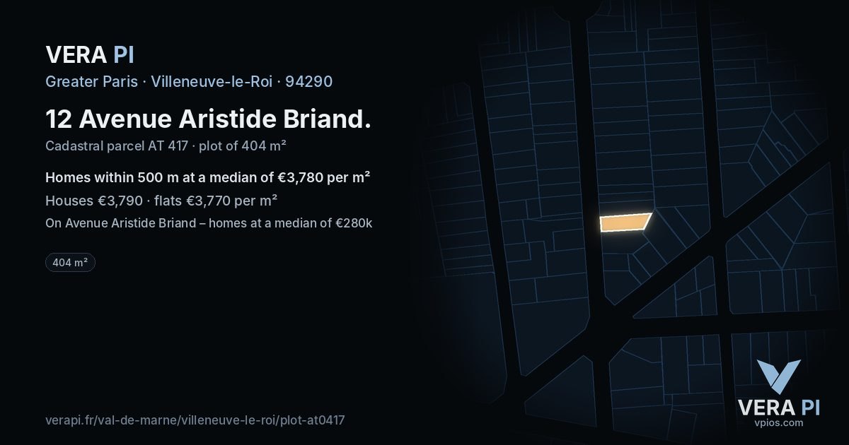 12 Avenue Aristide Briand, Villeneuve-le-Roi at night – the plot lit, the parcels around coloured by the prices near them