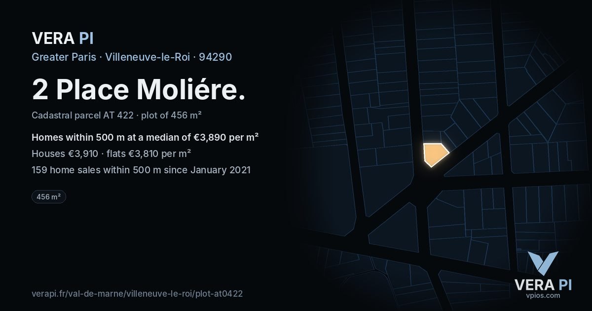 2 Place Moliére, Villeneuve-le-Roi at night – the plot lit, the parcels around coloured by the prices near them