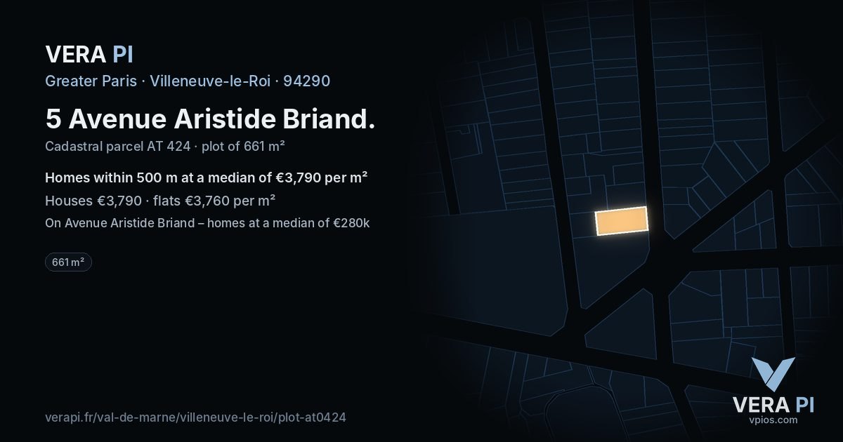 5 Avenue Aristide Briand, Villeneuve-le-Roi at night – the plot lit, the parcels around coloured by the prices near them