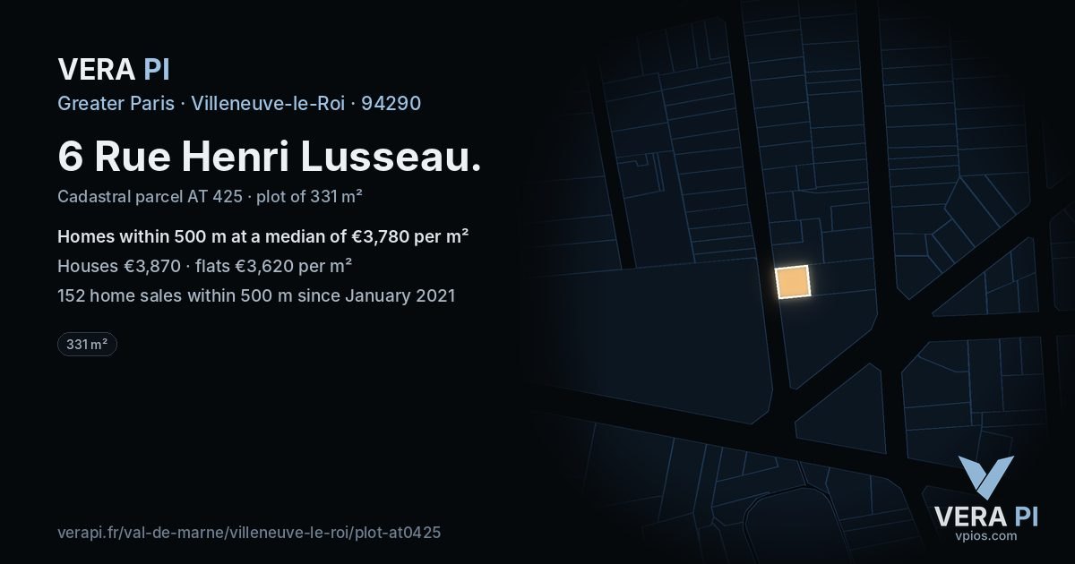 6 Rue Henri Lusseau, Villeneuve-le-Roi at night – the plot lit, the parcels around coloured by the prices near them