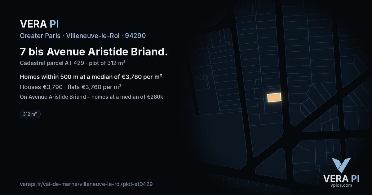 7 bis Avenue Aristide Briand, Villeneuve-le-Roi at night – the plot lit, the parcels around coloured by the prices near them