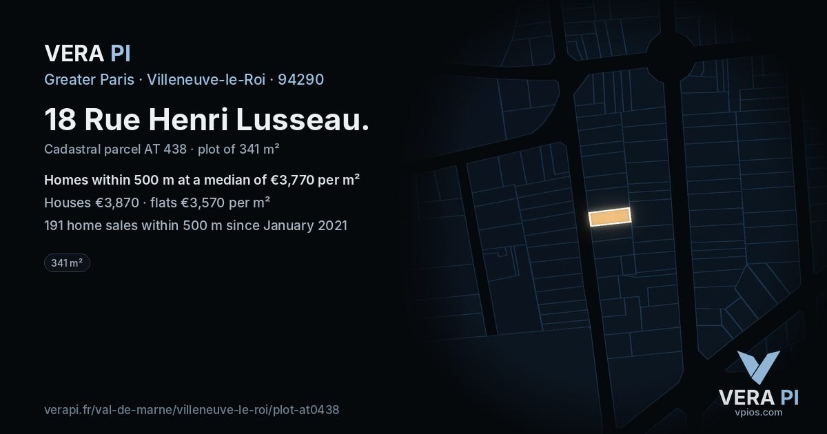 18 Rue Henri Lusseau, Villeneuve-le-Roi at night – the plot lit, the parcels around coloured by the prices near them