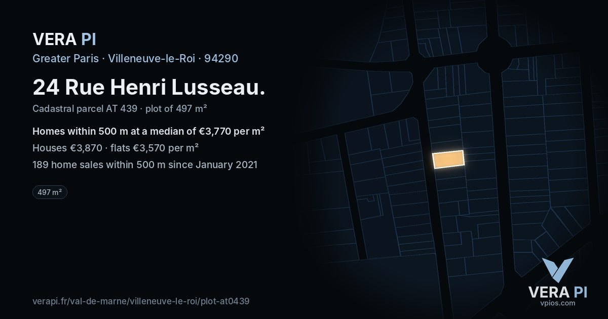 24 Rue Henri Lusseau, Villeneuve-le-Roi at night – the plot lit, the parcels around coloured by the prices near them