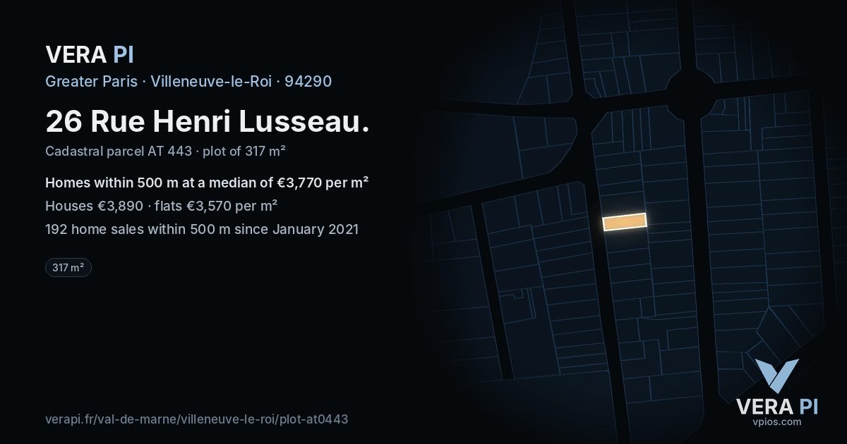 26 Rue Henri Lusseau, Villeneuve-le-Roi at night – the plot lit, the parcels around coloured by the prices near them