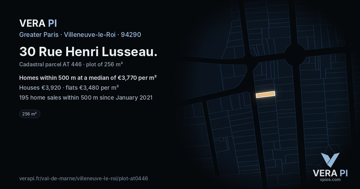 30 Rue Henri Lusseau, Villeneuve-le-Roi at night – the plot lit, the parcels around coloured by the prices near them