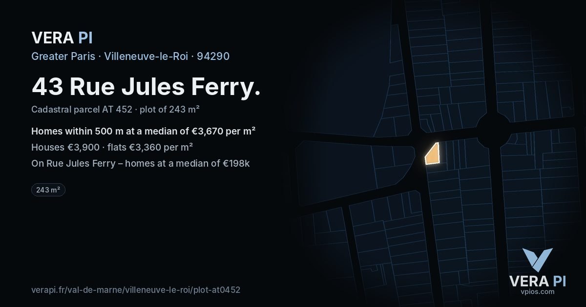 43 Rue Jules Ferry, Villeneuve-le-Roi at night – the plot lit, the parcels around coloured by the prices near them