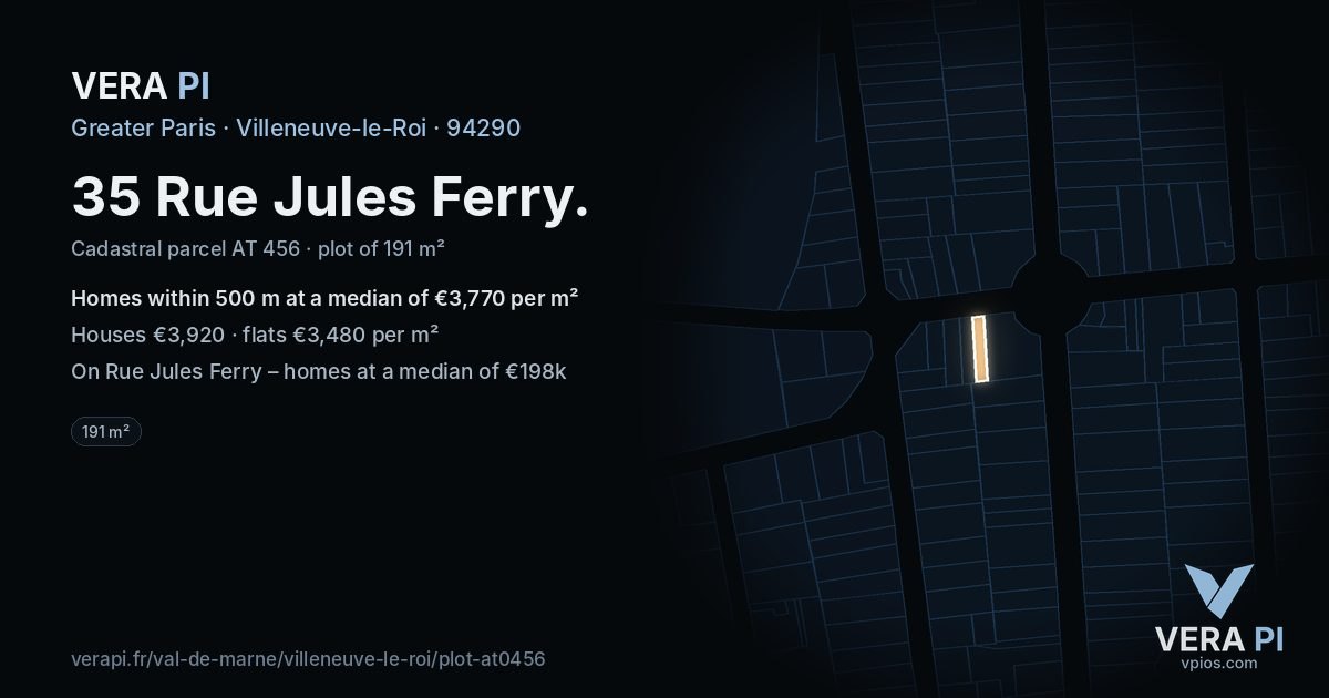 35 Rue Jules Ferry, Villeneuve-le-Roi at night – the plot lit, the parcels around coloured by the prices near them