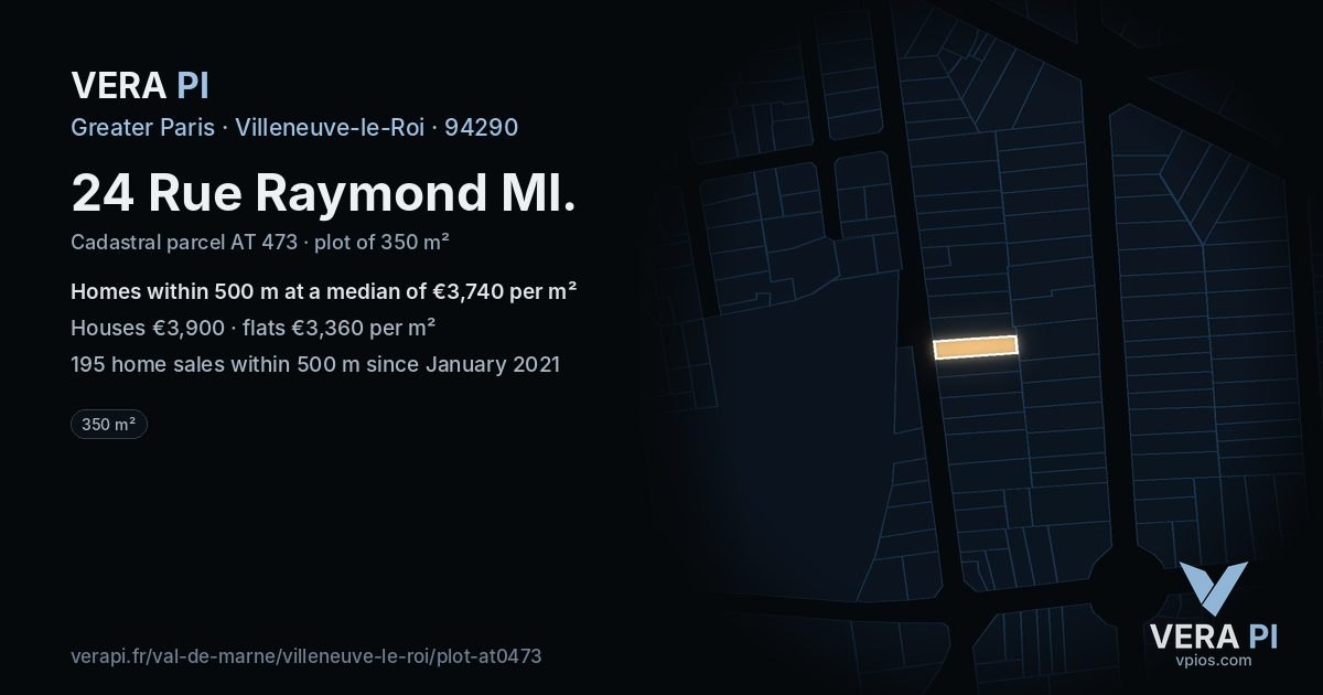 24 Rue Raymond Ml, Villeneuve-le-Roi at night – the plot lit, the parcels around coloured by the prices near them