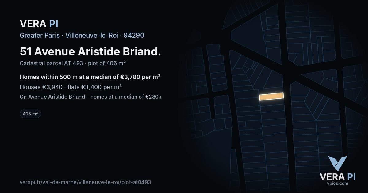 51 Avenue Aristide Briand, Villeneuve-le-Roi at night – the plot lit, the parcels around coloured by the prices near them