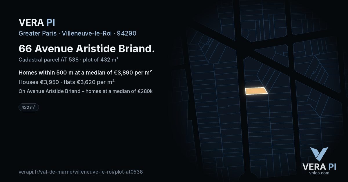 66 Avenue Aristide Briand, Villeneuve-le-Roi at night – the plot lit, the parcels around coloured by the prices near them