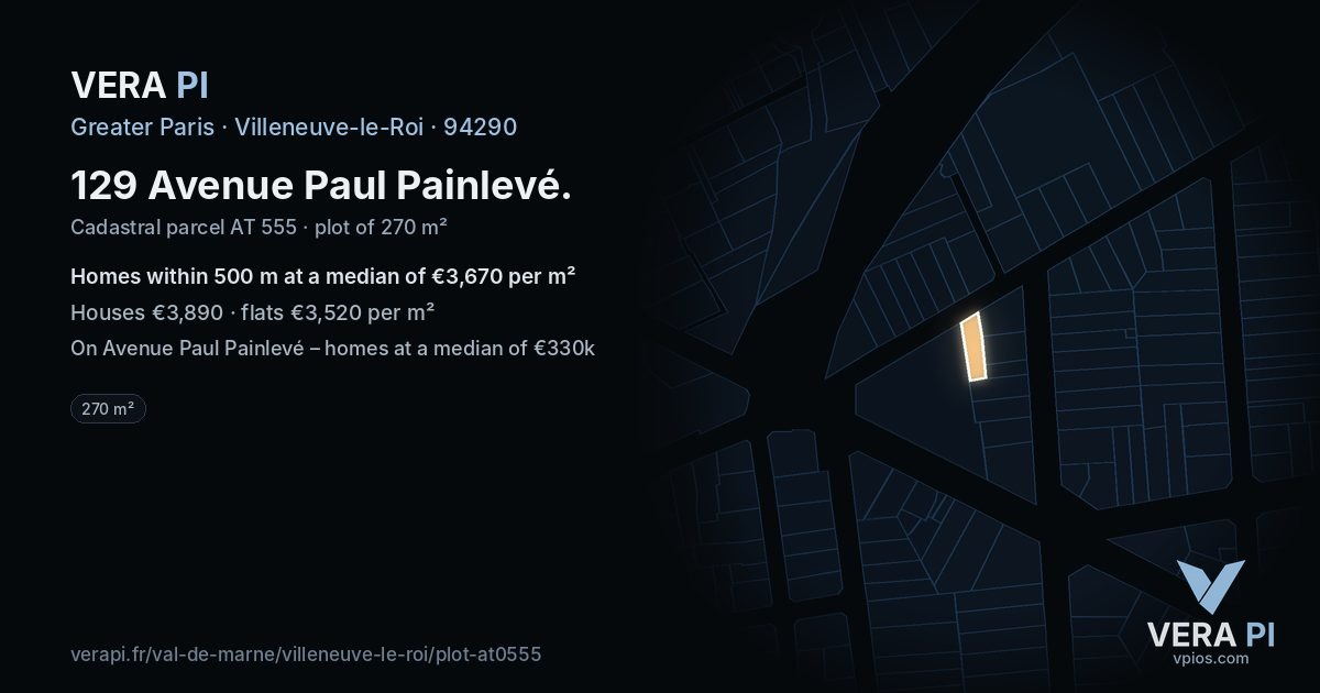 129 Avenue Paul Painlevé, Villeneuve-le-Roi at night – the plot lit, the parcels around coloured by the prices near them