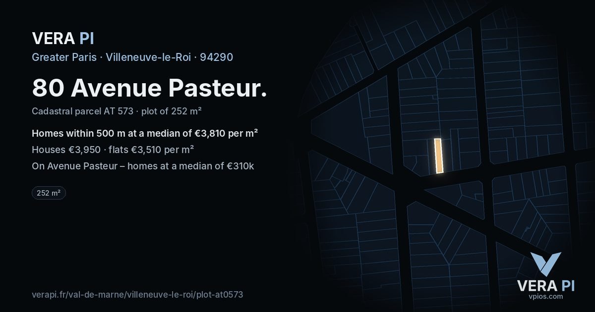 80 Avenue Pasteur, Villeneuve-le-Roi at night – the plot lit, the parcels around coloured by the prices near them