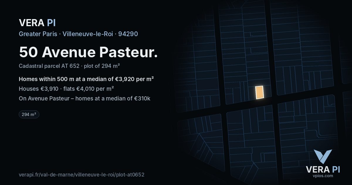 50 Avenue Pasteur, Villeneuve-le-Roi at night – the plot lit, the parcels around coloured by the prices near them