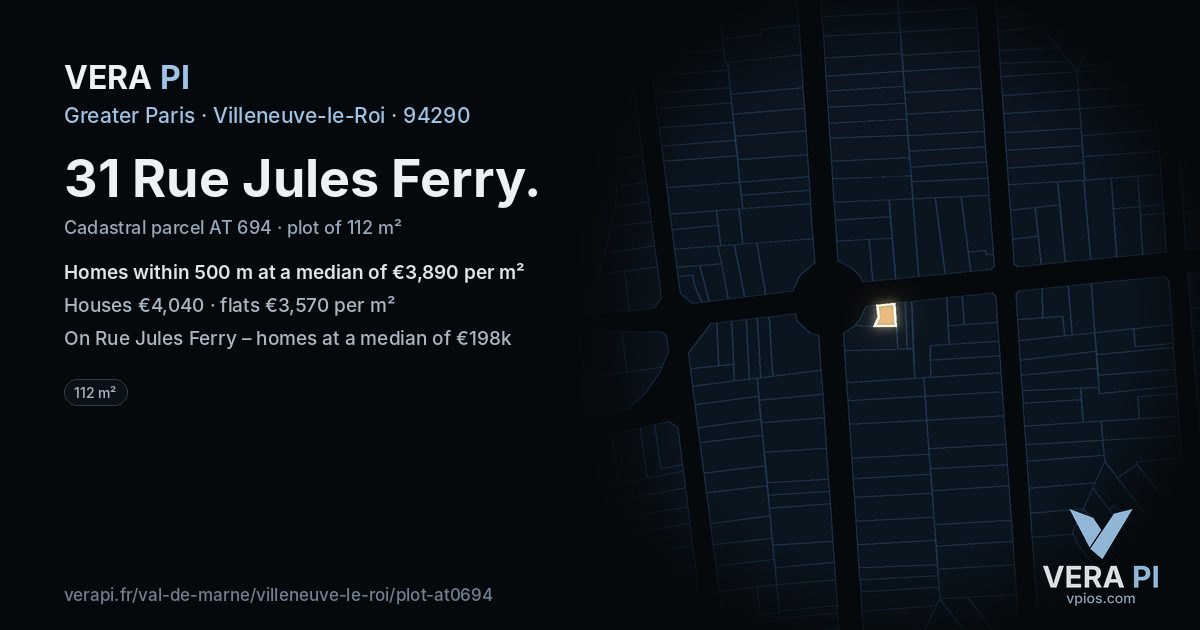 31 Rue Jules Ferry, Villeneuve-le-Roi at night – the plot lit, the parcels around coloured by the prices near them