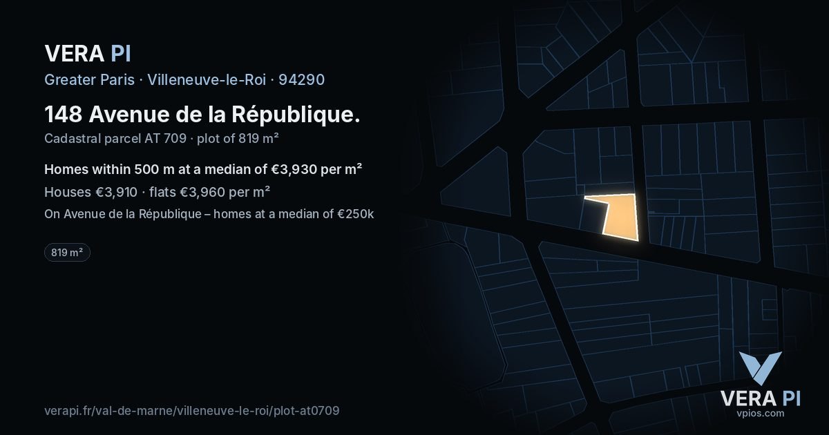 148 Avenue de la République, Villeneuve-le-Roi at night – the plot lit, the parcels around coloured by the prices near them
