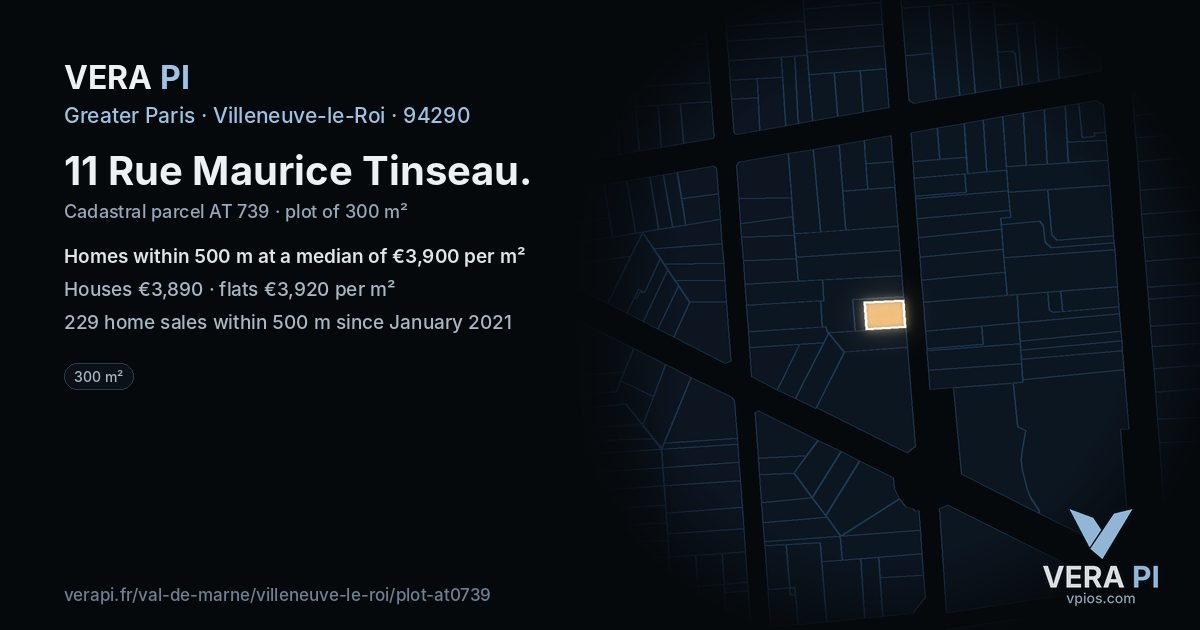 11 Rue Maurice Tinseau, Villeneuve-le-Roi at night – the plot lit, the parcels around coloured by the prices near them
