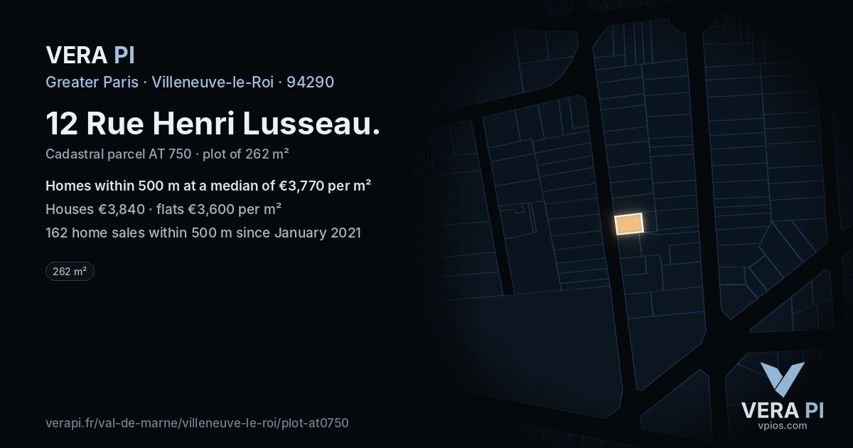 12 Rue Henri Lusseau, Villeneuve-le-Roi at night – the plot lit, the parcels around coloured by the prices near them