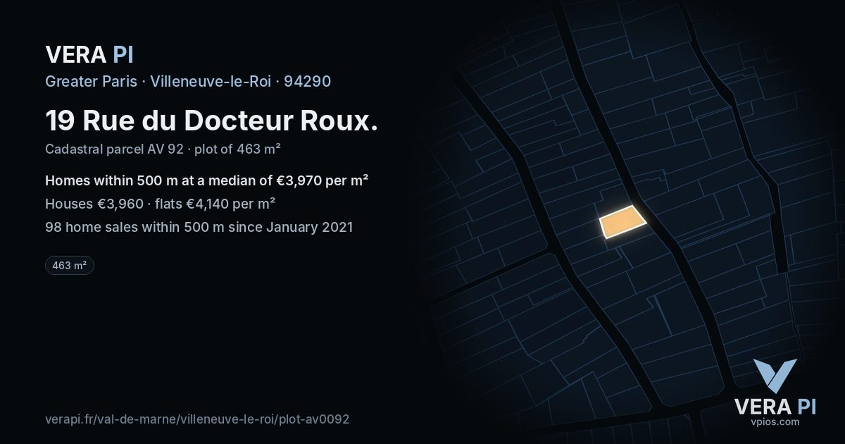 19 Rue du Docteur Roux, Villeneuve-le-Roi at night – the plot lit, the parcels around coloured by the prices near them